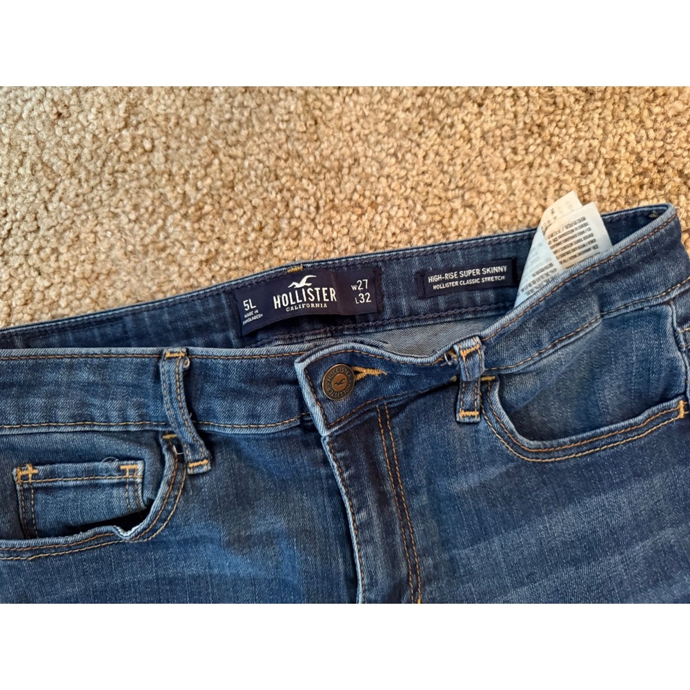 Hollister High Rise Super Skinny Jeans Ripped Blue‎ Denim Size 27x32 - Picture 7 of 8